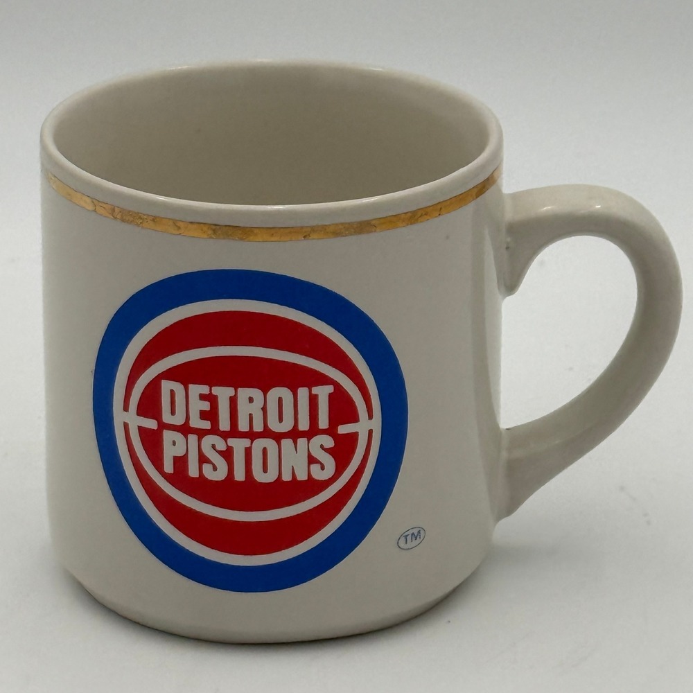 Vintage Detroit Pistons NBA Coffee Mug Gold Rim Ceramic Basketball Team Logo
